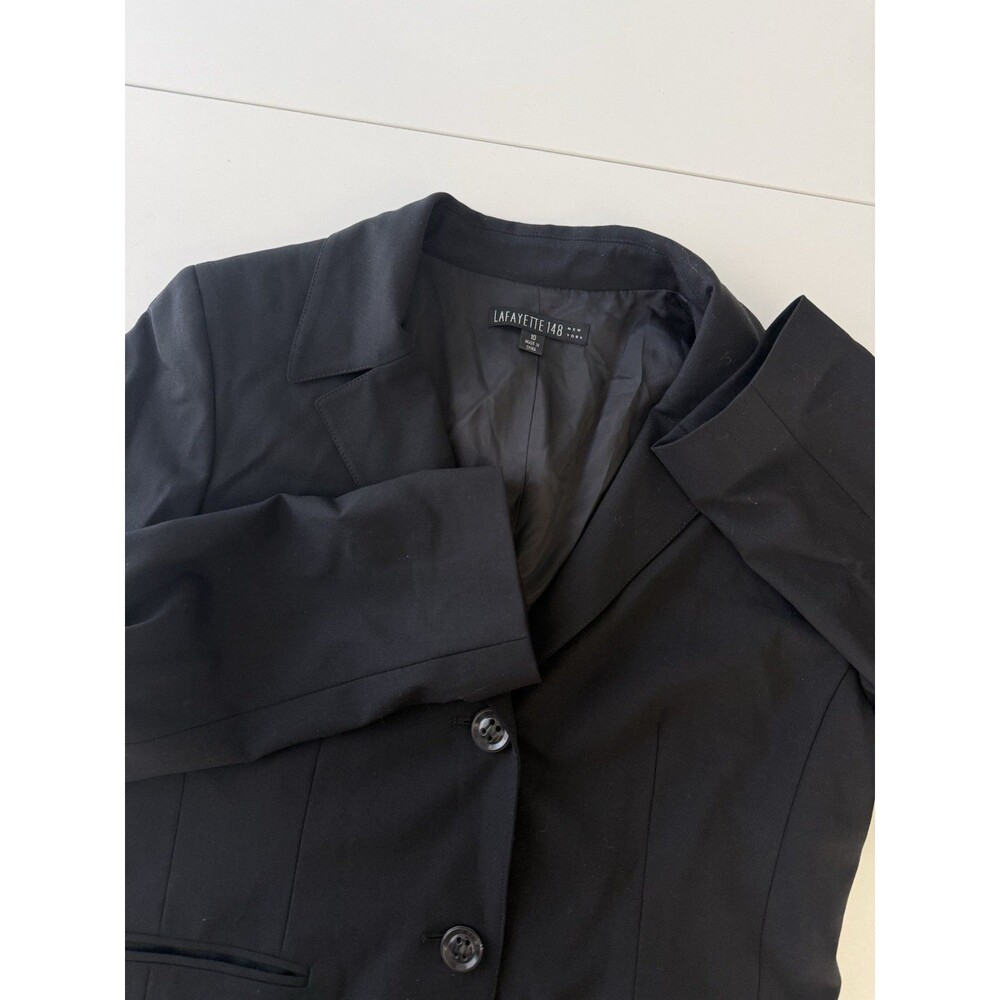 Lafayette 148 Black Wool blend Lined Blazer Jacket 2 Button Front Size 10
